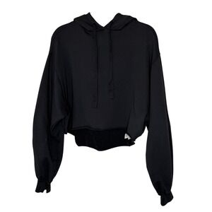 FRAME Faded Noir Organic Pima Cotton Cropped Hoodie  Womens Medium